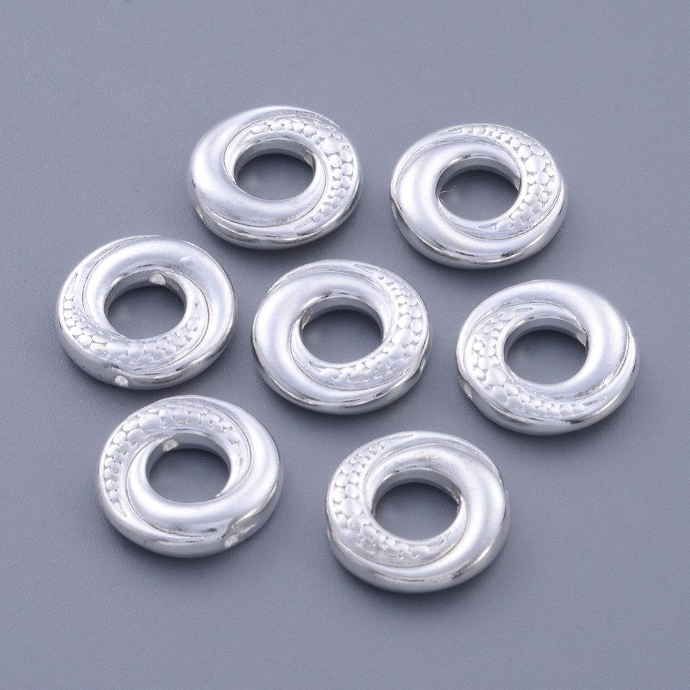PandaHall Tibetan Silver Beads, Lead Free and Cadmium Free, Donut, about 15mm in diameter, 4mm thick, hole: 1mm Alloy Donut Silver