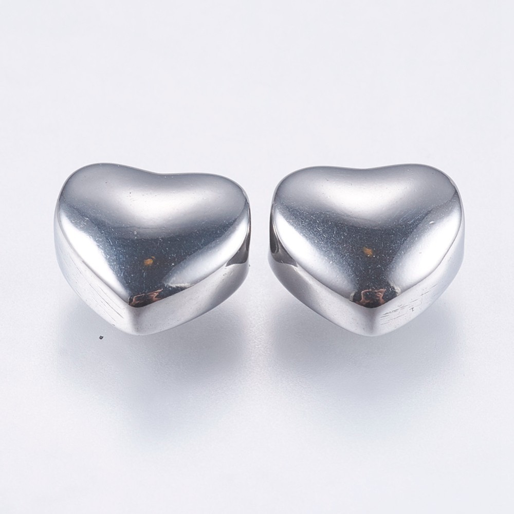 PandaHall 304 Stainless Steel Beads, Heart, Stainless Steel Color, 8x9x5mm, Hole: 2mm Stainless Steel Heart