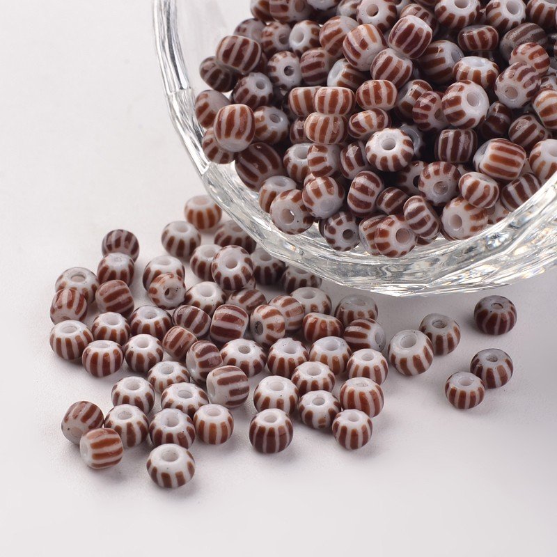 PandaHall 6/0 Opaque Colours Seep Glass Beads, Round Seed Beads, SaddleBrown, 3.5~4x2.5~3mm, Hole: 0.5mm; about 5500pcs/450g Glass Brown