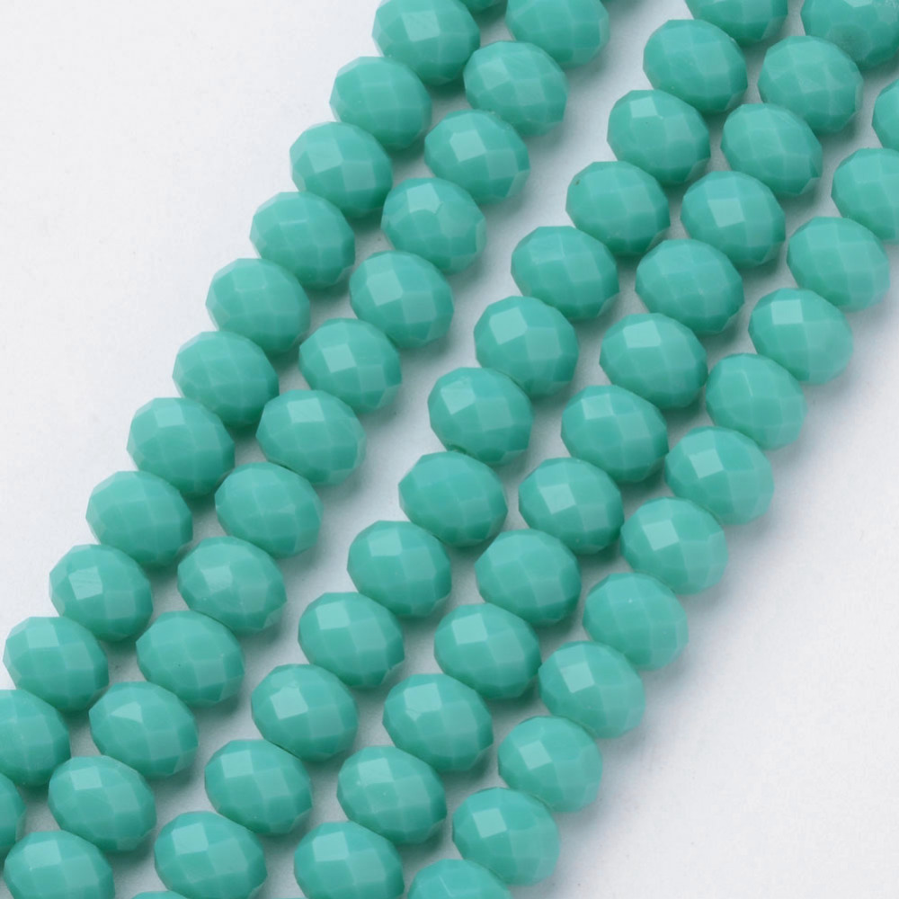 PandaHall Faceted Solid Color Glass Rondelle Bead Strands, Cyan, 6x4mm, Hole: 1mm; about 100pcs/strand, 15.7" Glass Rondelle Cyan