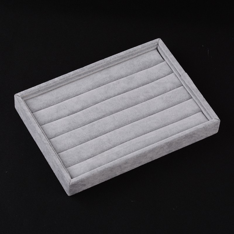 PandaHall Rectangle Rings Displays, Covered with Velvet, LightGrey, 24x17.3x3.1cm Velvet Gray