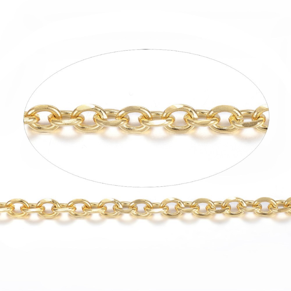 PandaHall 304 Stainless Steel Cable Chains, with Spool, Faceted, Unwelded, Golden, 5x4x1.2mm; about 10m/roll Stainless Steel