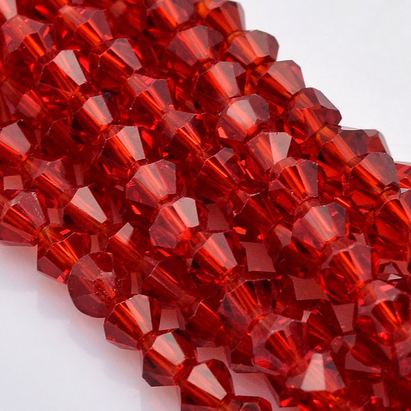 PandaHall Faceted Bicone Glass Beads Strands, FireBrick, 4x4mm, Hole: 1mm; about 120pcs/strand, 18.1" Glass Bicone Red