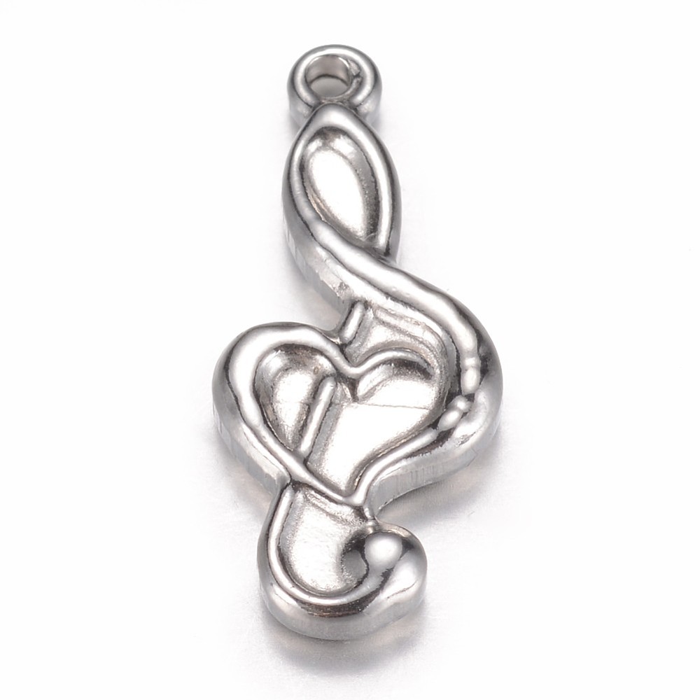 PandaHall 304 Stainless Steel Pendants, Musical Note, Stainless Steel Color, 21.5x9.5x3mm, Hole: 1mm Stainless Steel Musical Note