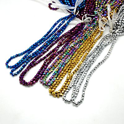 PandaHall Electroplate Glass Beads Strands, Full Plated, Faceted, Cube, Mixed Color, 6x6x6mm, Hole: 1mm; about 71pcs/strand, 16.5" Cube...