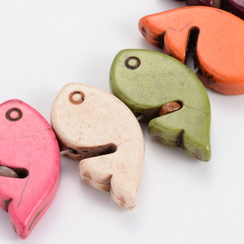 PandaHall Synthetic Turquoise Beads Strands, Whale Shape, Dyed, 16x31x7mm, Hole: 1.5mm; about 23pcs/strand, 14" Synthetic Turquoise Fish