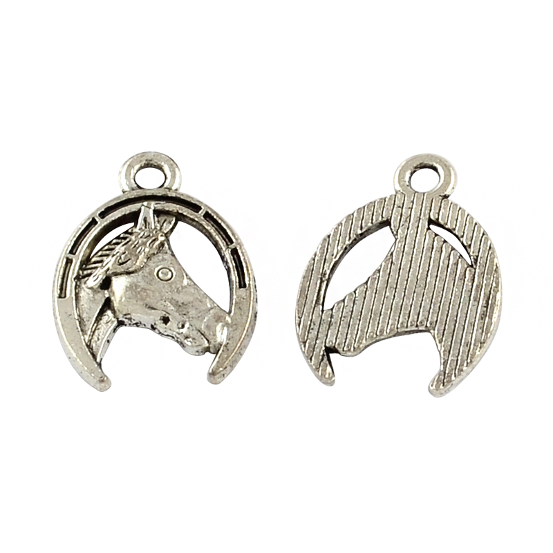 PandaHall Tibetan Style Zinc Alloy Charms, Lead Free & Cadmium Free, Horse Shoes, Antique Silver, 15x20x2.5mm, Hole: 2mm; about 649pcs/1000g...