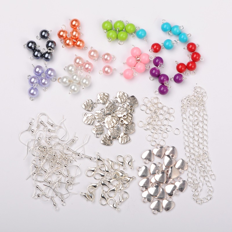 PandaHall DIY Girl Jewelry Sets, with Glass Pearl Round Beads, Painted Glass Beads and Metal Findings, Mixed Color, 12x10x2mm, Hole: 2mm...