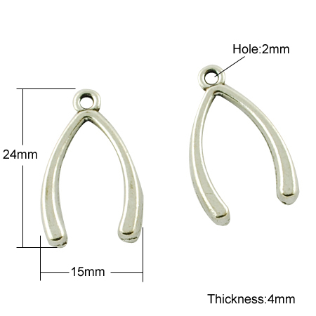 PandaHall Tibetan Style Wish Bone Lucky Pendants, Lead Free, Antique Silver, 24x15x4mm, Hole: 2mm Alloy Tool