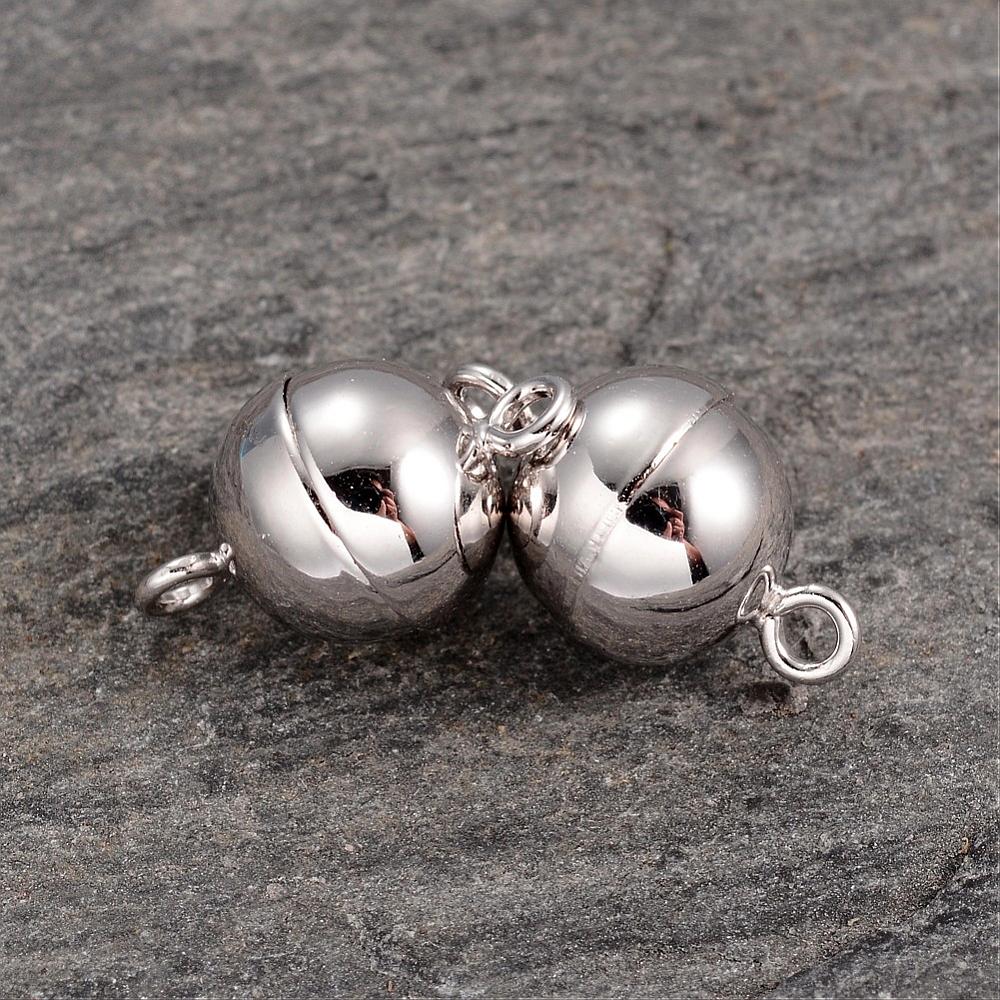 PandaHall Platinum Plated Sterling Silver Round Magnetic Clasps, 14.5x8mm, Hole: 1.5mm Sterling Silver Round