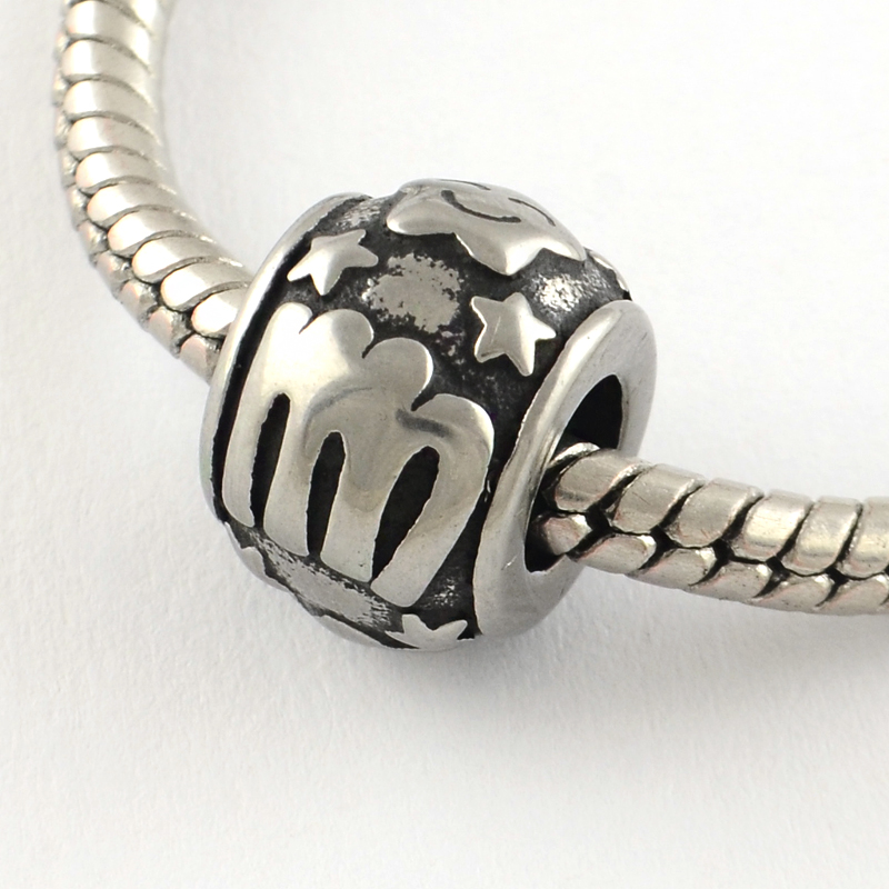 PandaHall Vintage Rondelle 316 Stainless Steel European Beads, Large Hole Beads, Constellation/Zodiac Signs, Virgo, 11x8.5mm, Hole: 5mm...