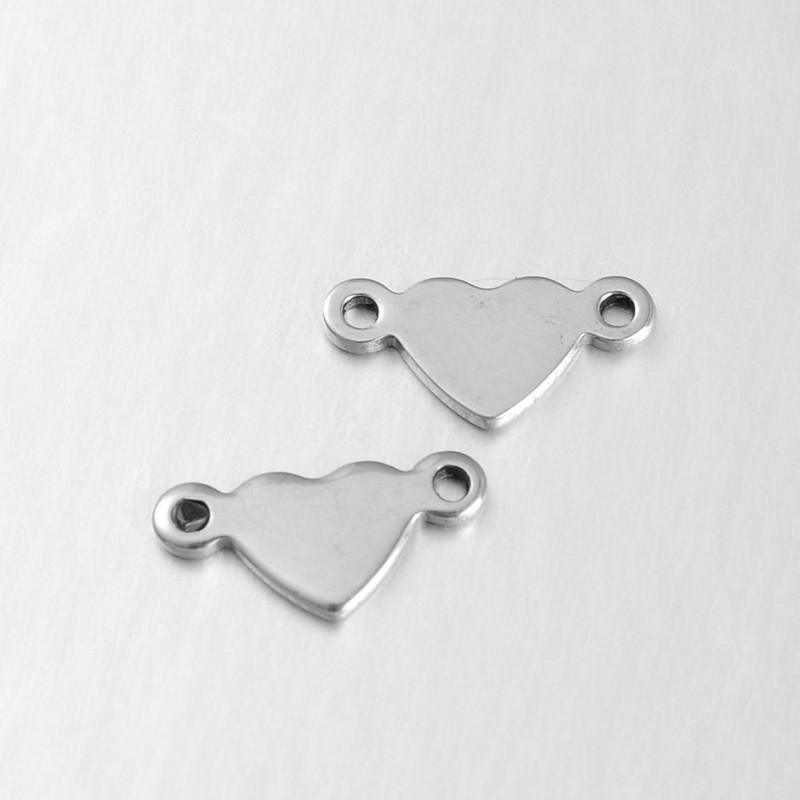 PandaHall Heart 304 Stainless Steel Links, Stainless Steel Color, 11x5x1mm, Hole: 0.5mm Stainless Steel Heart
