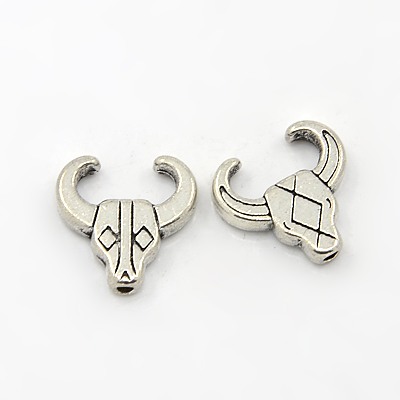 PandaHall Tibetan Style Beads, Cattle, Lead Free and Cadmium Free, Cattle, Antique Silver, about 14mm long, 14mm wide, 3mm thick, hole: 2mm...