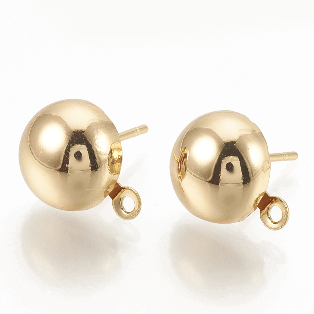 PandaHall Brass Ear Stud Findings, Real Gold Plated, 10.5x8mm, Hole: 1mm; pin: 0.5mm Brass