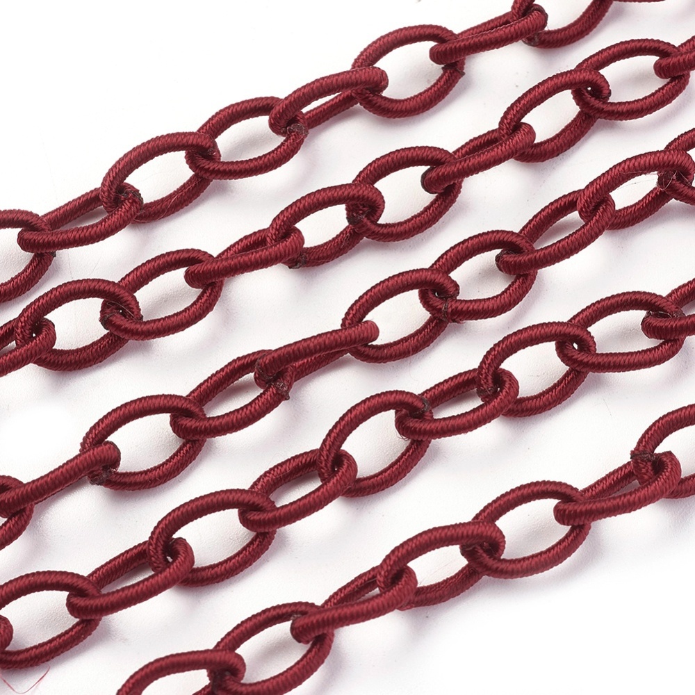 PandaHall Handmade Nylon Cable Chains Loop, Oval, DarkRed, 10x8x2mm, about 85cm/strand, 33.5" Nylon Red