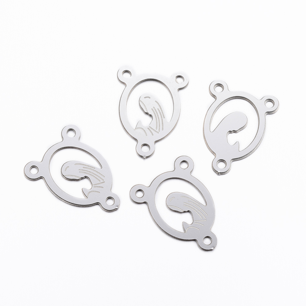 PandaHall 304 Stainless Steel Links, Chandelier Components, Oval with Virgin, Rosary Center Pieces, Stainless Steel Color, 20x15x0.8mm, Hole...