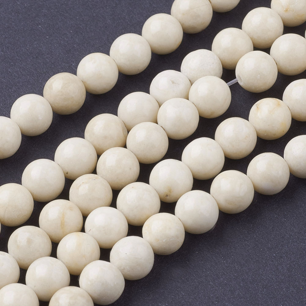 PandaHall Natural Fossil Beads Strands, Round, 6mm, Hole: 1mm Fossil Round White