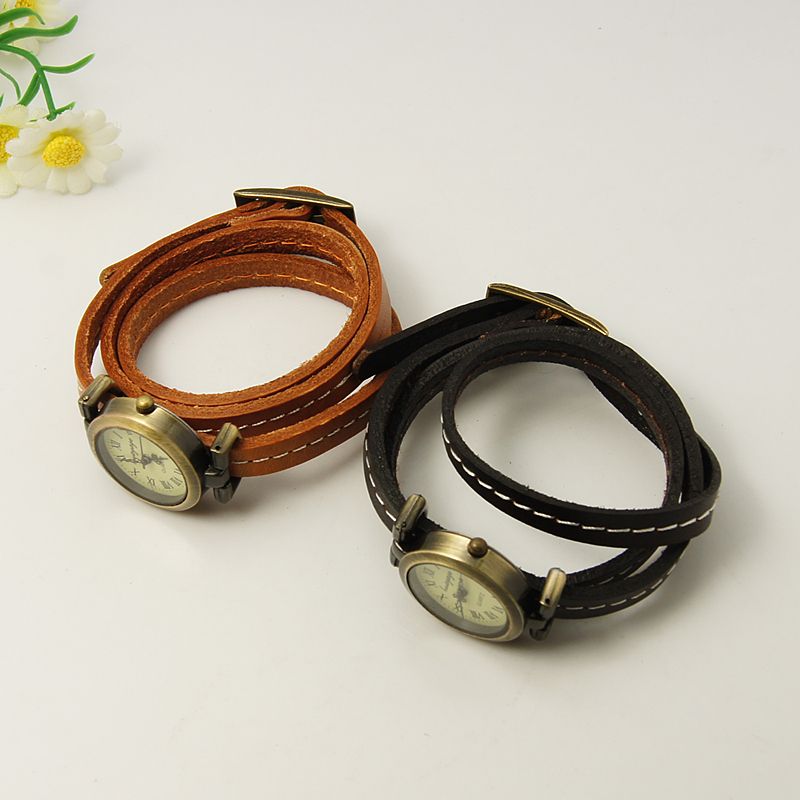PandaHall Fashion Triple Wrap Leather Watch Bracelets, with Alloy Watch Components, Antique Bronze, Mixed Color, 620~630x8x3mm Leather...