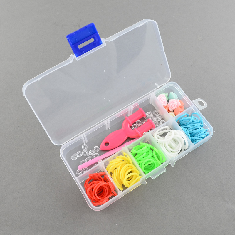 PandaHall DIY Colorful Loom Bands Box with Rubber Bands and Accessories, Mixed Color, 130x68x22mm Rubber Multicolor