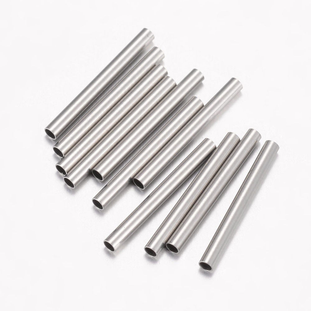 PandaHall 304 Stainless Steel Tube Beads, Stainless Steel Color, 15x1.5mm, Hole: 1mm Stainless Steel Tube
