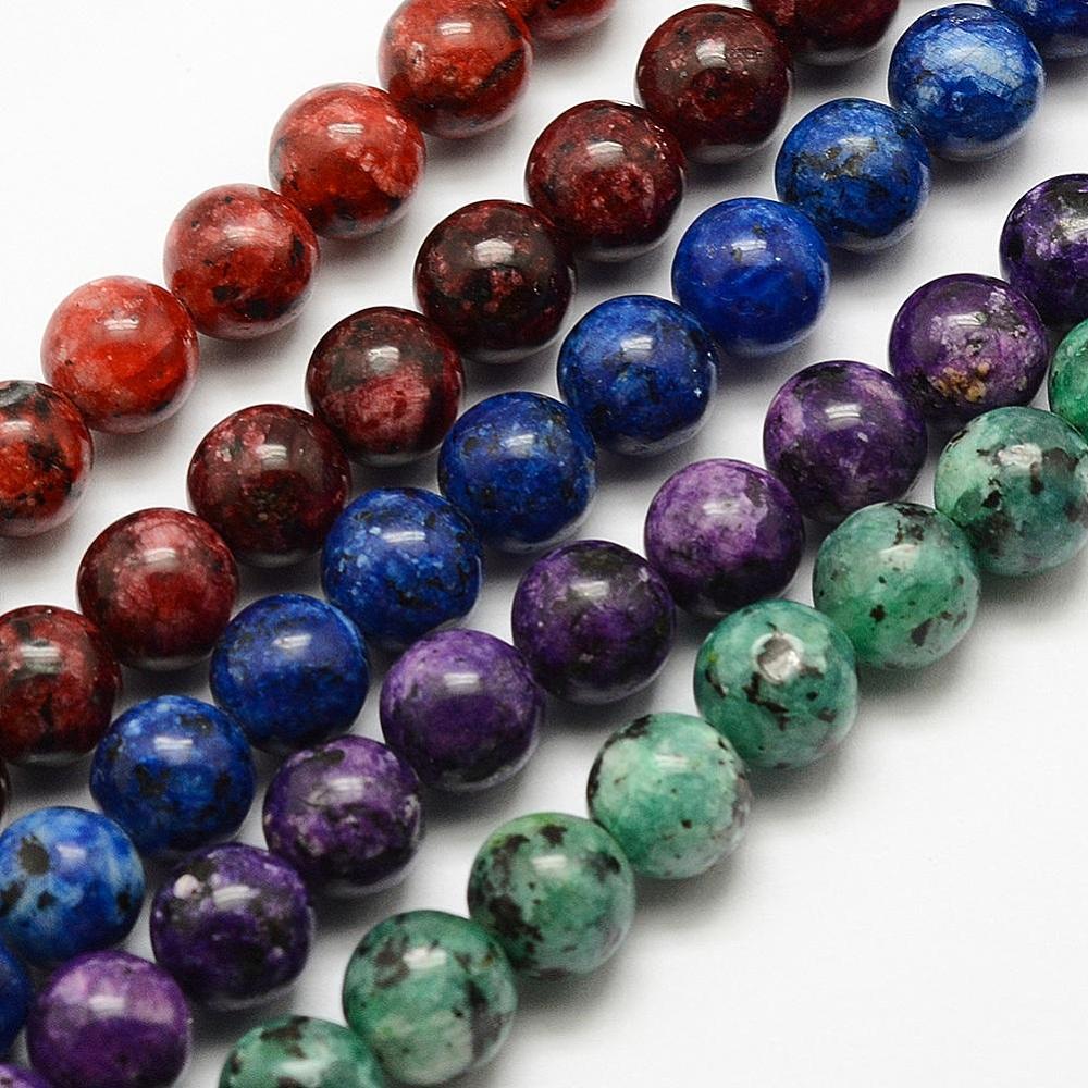 PandaHall Natural Sesame Jasper Bead Strands, Dyed & Heated, Round, Mixed Color, 8mm, Hole: 1mm; about 44pcs/strand, 15.3''(39cm) Sesame...