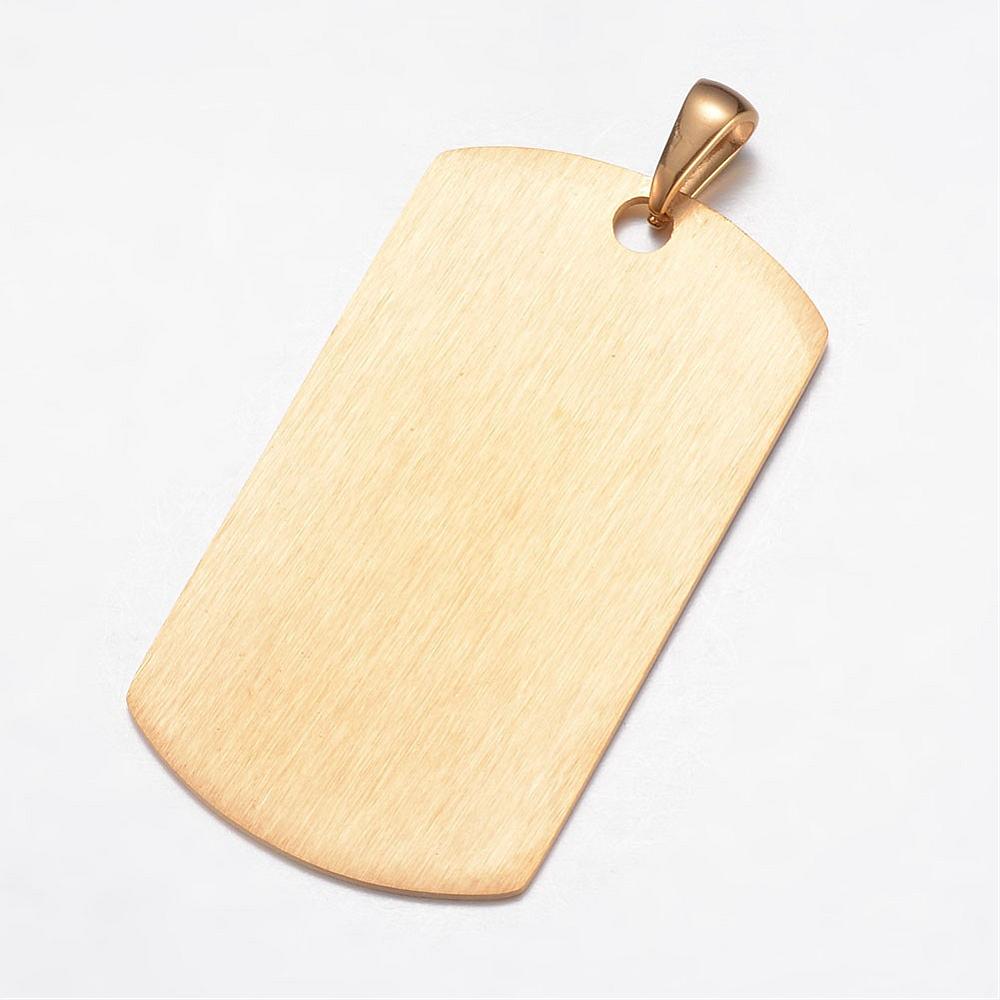 PandaHall 304 Stainless Steel Pendants, Blank Stamping Tag Rectangle, Golden, 43x24x1mm, Hole: 3x6mm Stainless Steel Rectangle