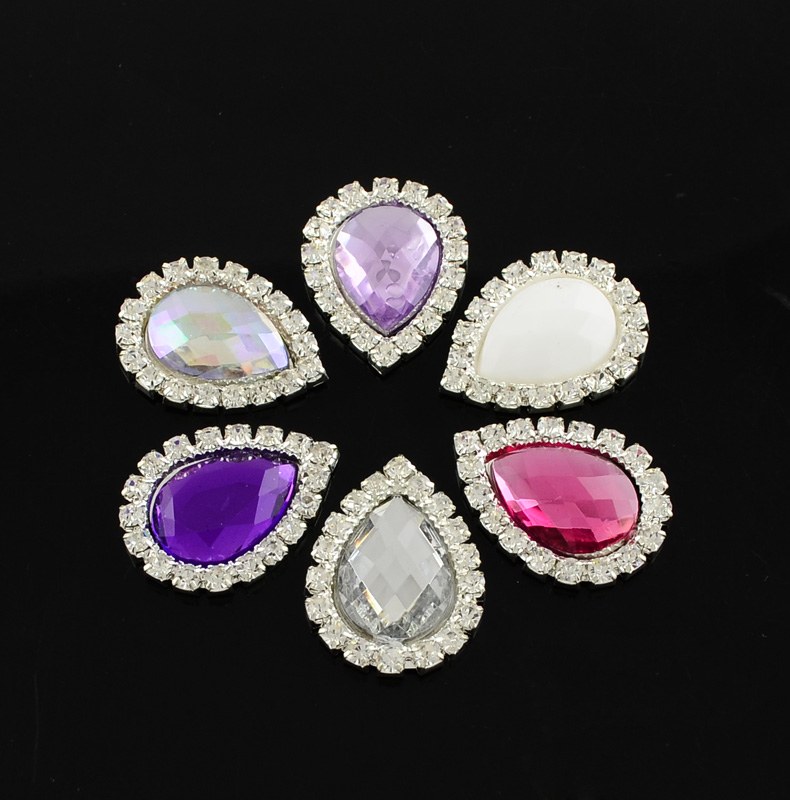 PandaHall Shining Faceted Acrylic Flat Back Cabochons, with Grade A Crystal Rhinestone and Brass Tray, Silver Metal Color, Mixed Color...