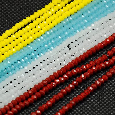 PandaHall Imitation Jade Glass Beads Strands, Faceted, Rondelle, Mixed Color, 3x2mm, Hole: 0.5mm; about 149pcs/strand, 13.7" Glass Rondelle...