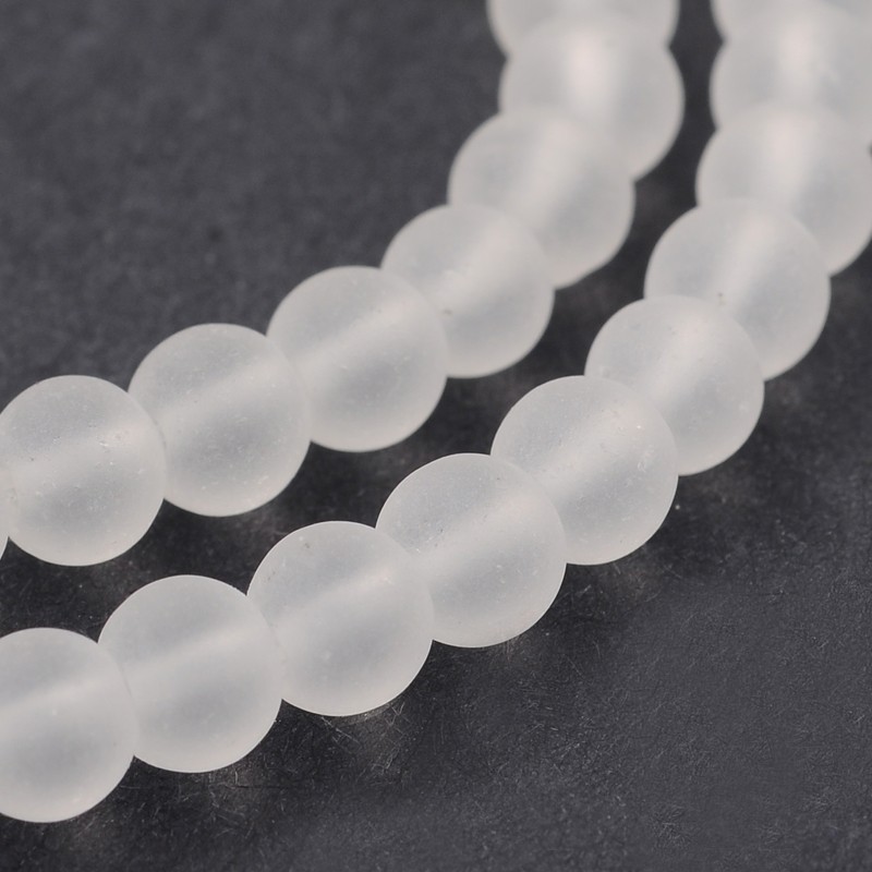 PandaHall Frosted Glass Round Bead Strands, WhiteSmoke, 4mm, Hole: 1mm; about 80pcs/strand, 12.5" Glass Round White