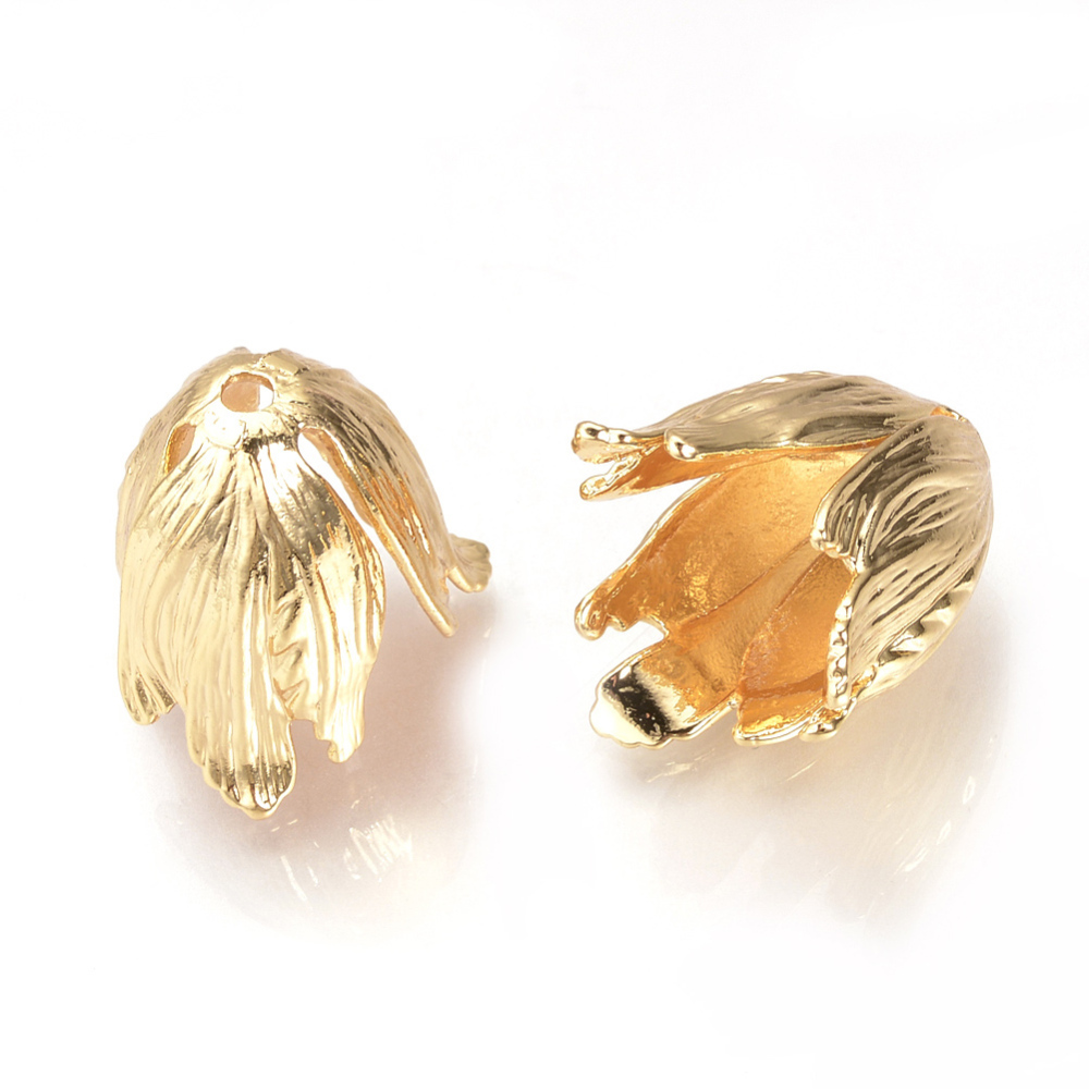 PandaHall Brass Bead Caps, 3-Petal, Flower, Real Gold Plated, 22x21x20mm, Hole: 2.5mm Brass