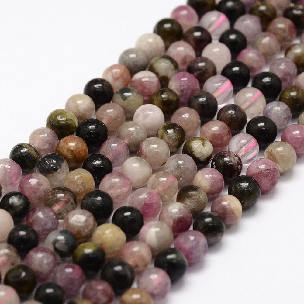 PandaHall Natural Tourmaline Beads Strands, Round, 4~5mm, Hole: 0.5mm; about 90pcs/strand, 16" Tourmaline Round