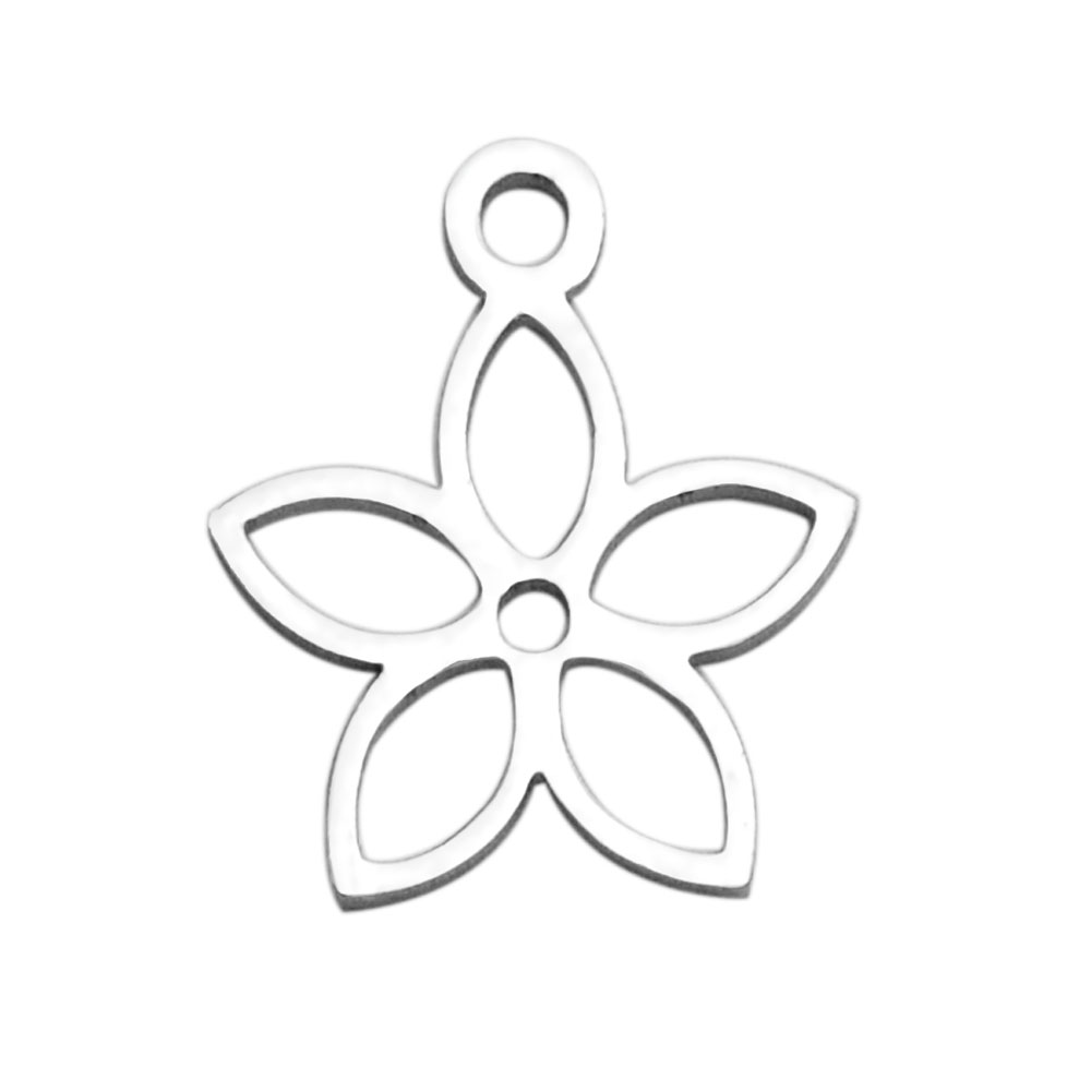 PandaHall 304 Stainless Steel Charms, Flower, Stainless Steel Color, 13x11x1mm, Hole: 1.5mm Stainless Steel Flower