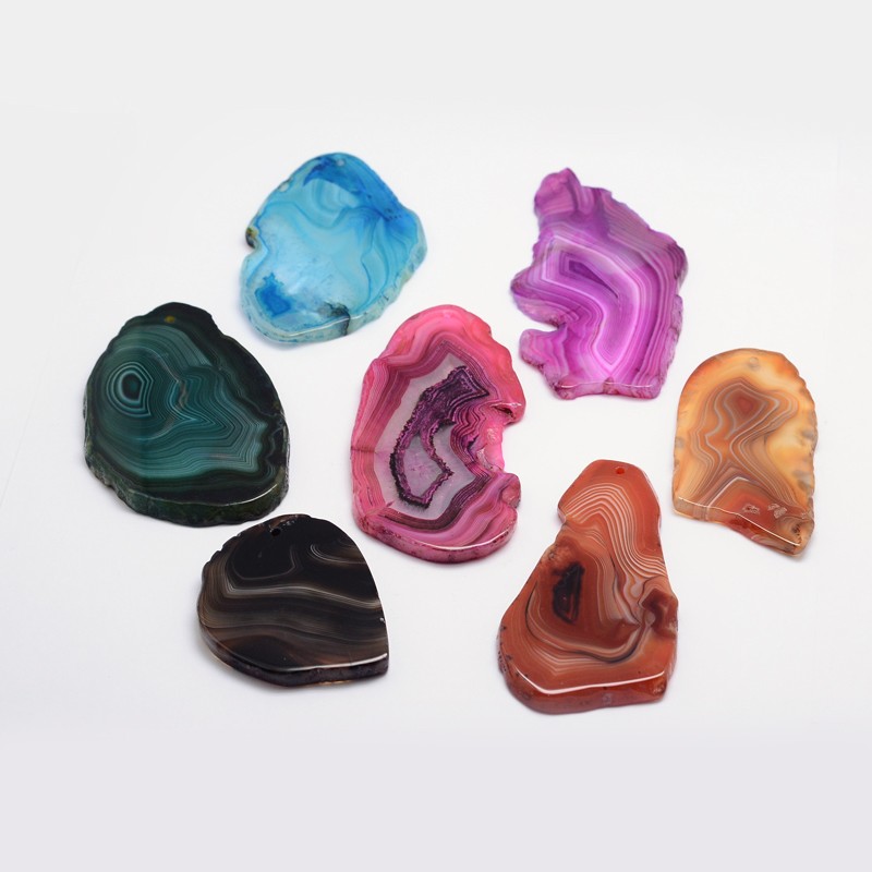 PandaHall Nuggets Natural Agate Pendants, Dyed, Mixed Color, 38~100x24~70x5~6mm, Hole: 2mm Natural Agate Nuggets Multicolor