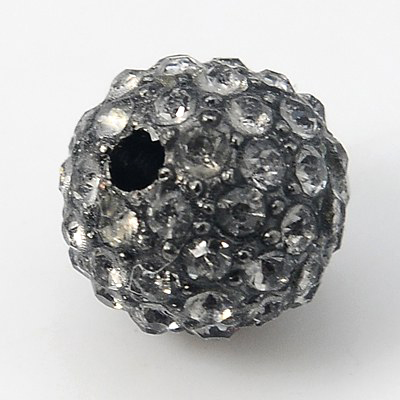 PandaHall Alloy Rhinestone Beads, Grade A, Round, Gunmetal, Black Diamond, 10mm, Hole: 2mm Alloy+Rhinestone Round