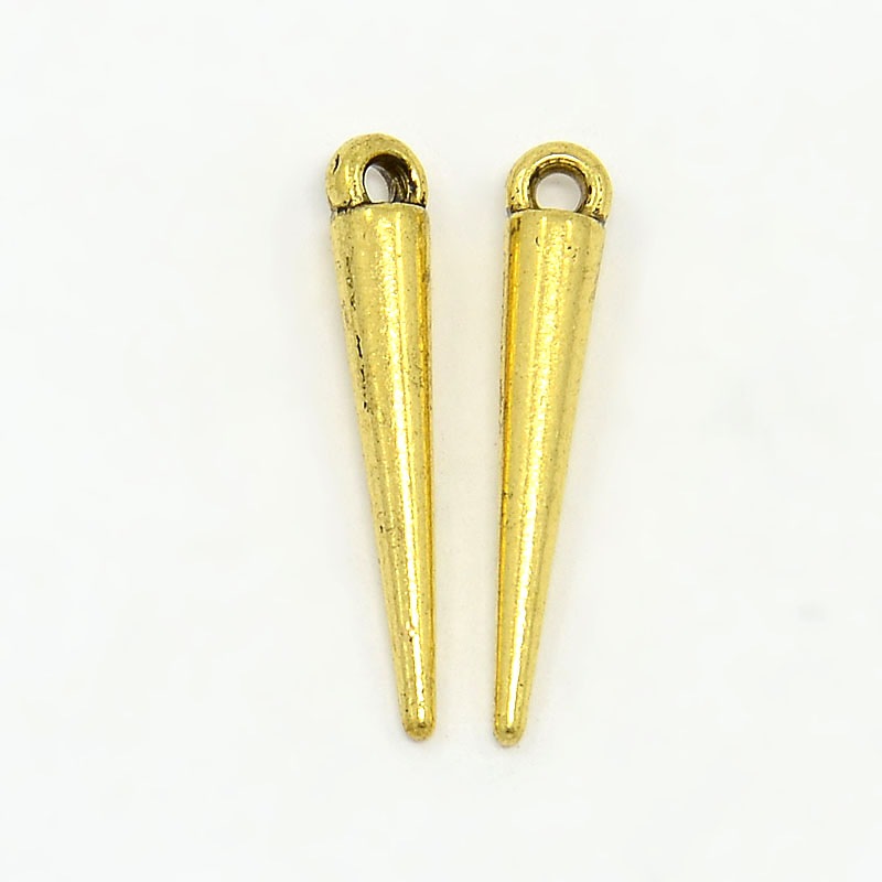PandaHall Tibetan Style Alloy Pendants, Spike Beads, Lead Free & Nickel Free, Antique Golden, 21x3mm, Hole: 1mm Alloy Cone