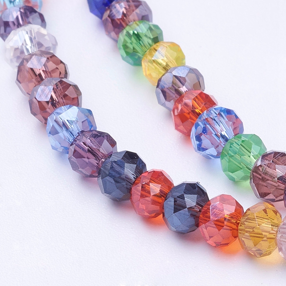 PandaHall Electroplate Glass Bead Strands, Faceted, Rondelle, Mixed Color, 4x3mm, Hole: 1mm; about 149pcs/strand, 18.1" Glass Rondelle...
