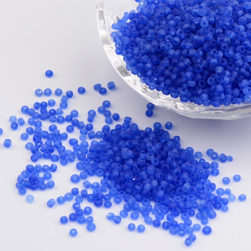 PandaHall 12/0 Frosted Round Glass Seed Beads, CornflowerBlue, Size: about 2mm in diameter, hole:1mm, about 3304pcs/50g Glass Blue