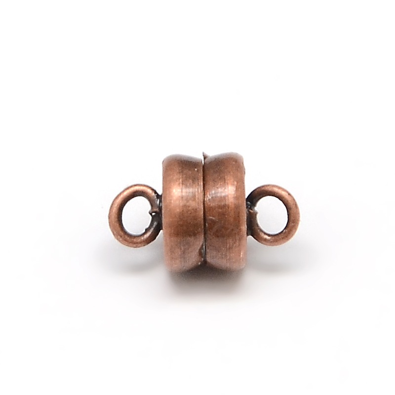 PandaHall Column Brass Magnetic Clasps, Lead Free & Nickel Free & Cadmium Free, Red Copper, 10x6mm, Hole: 1mm Brass Column