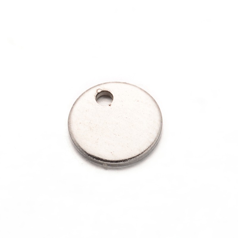 PandaHall Flat Round 304 Stainless Steel Charms, Stainless Steel Color, 6x0.5mm, Hole: 1mm Stainless Steel Flat Round