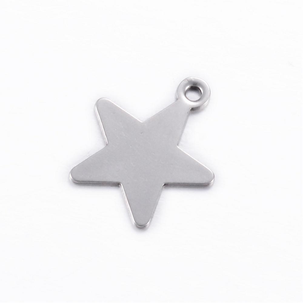 PandaHall 304 Stainless Steel Charms, Star, Stainless Steel Color, 15x13x0.8mm, Hole: 1mm Stainless Steel Star