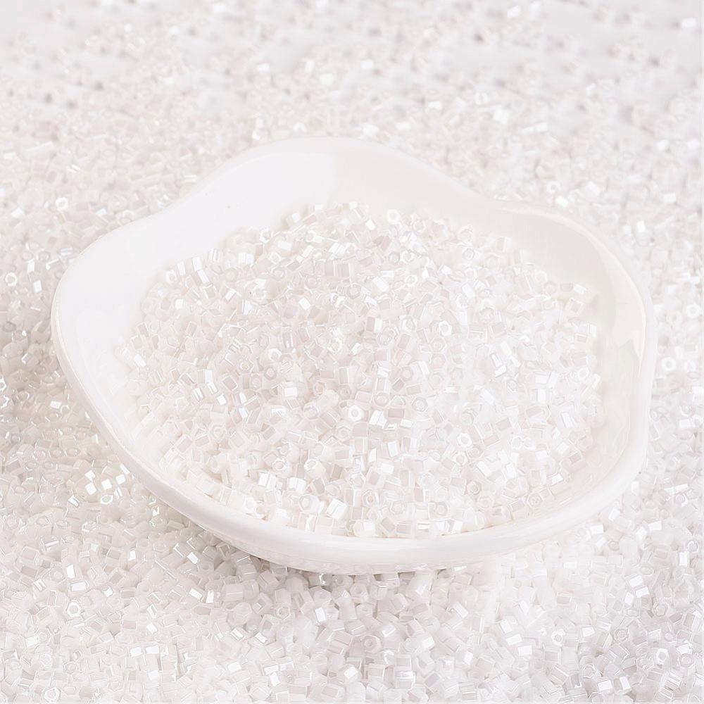 PandaHall TOHO&reg Japan Import Seed Beads, Glass Bugle Beads, 11/0, Hexagon 2-cut, Opaque Lustered White, 2x2m, Hole: 0.6mm; about...