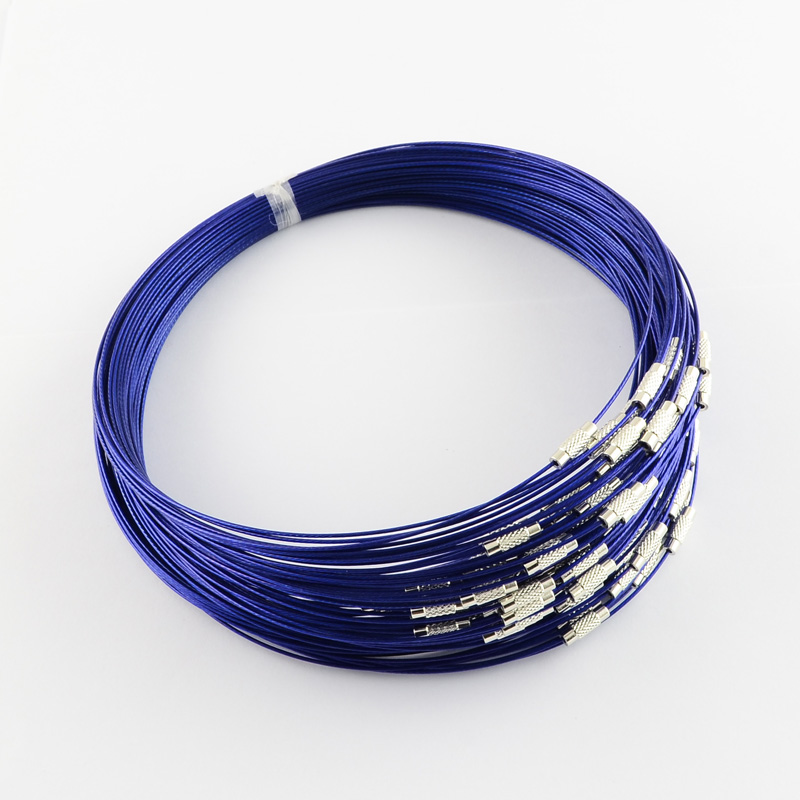 PandaHall Stainless Steel Wire Necklace Cord DIY Jewelry Making, with Brass Screw Clasp, MidnightBlue, 17.5" Stainless Steel Blue