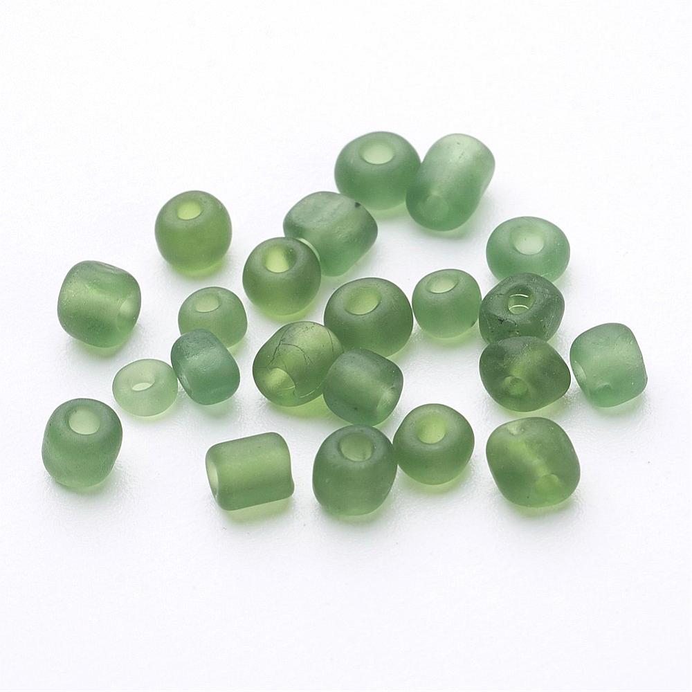 PandaHall 6/0 Frosted Round Glass Seed Beads, LightGreen, Size: about 4mm in diameter, hole:1.5mm, about 495pcs/50g Glass Green