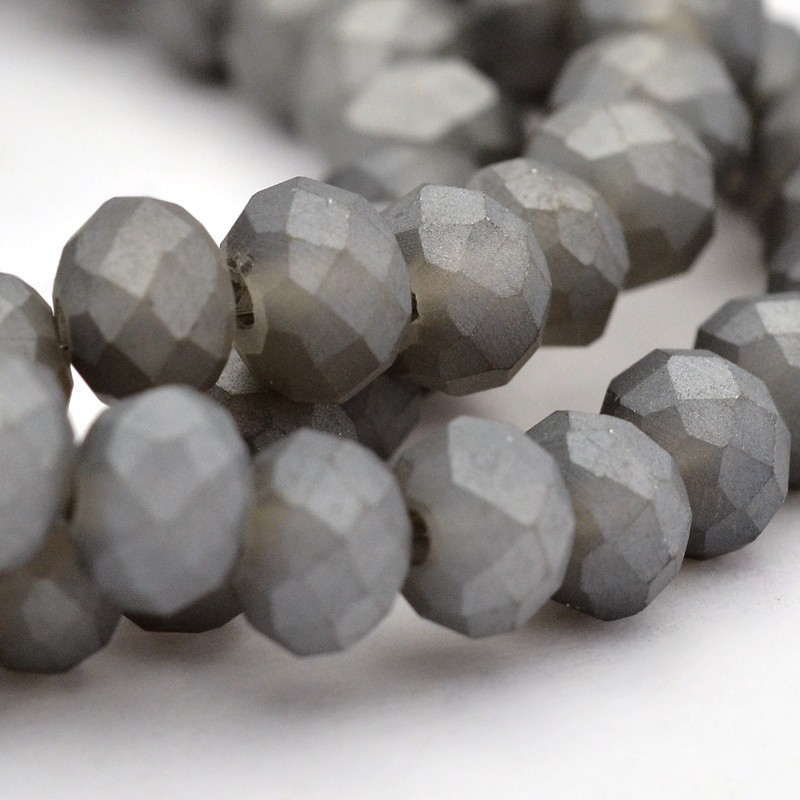PandaHall Pearl Luster Plated Faceted Rondelle Glass Beads Strands, Frosted, Gray, 6x4mm, Hole: 1mm; about 98pcs/strand, 15.7" Glass...