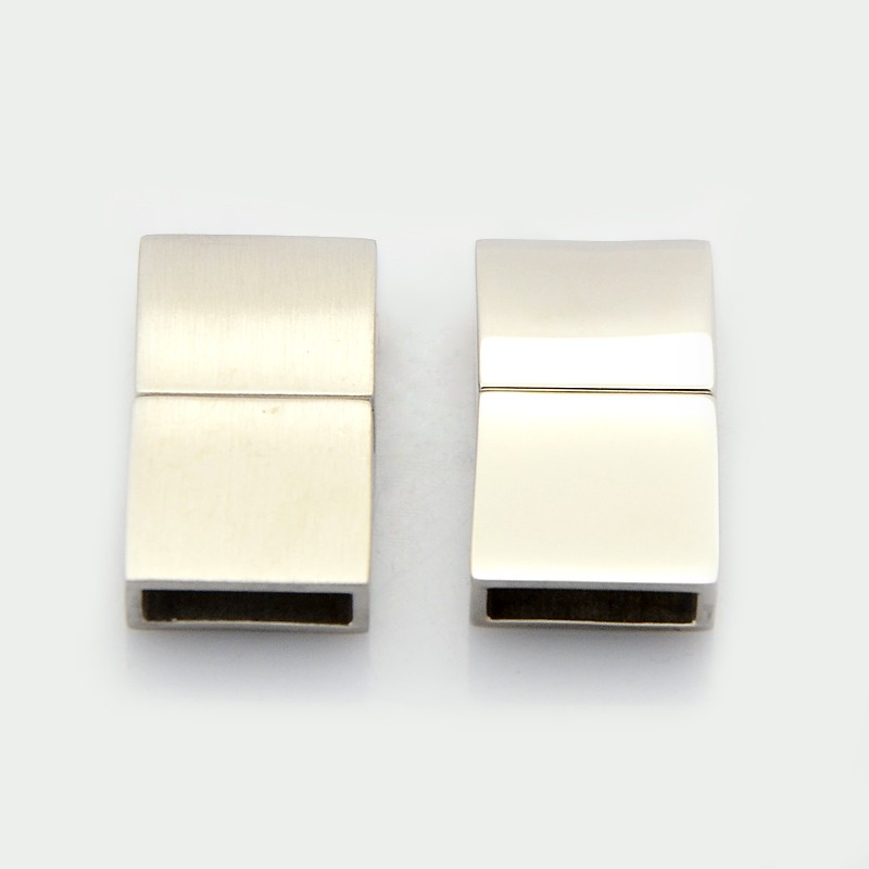 PandaHall Mixed Styles Glazed or Matte Rectangle 304 Stainless Steel Magnetic Bracelet Clasps, Stainless Steel Color, 21x11x5mm, Hole...