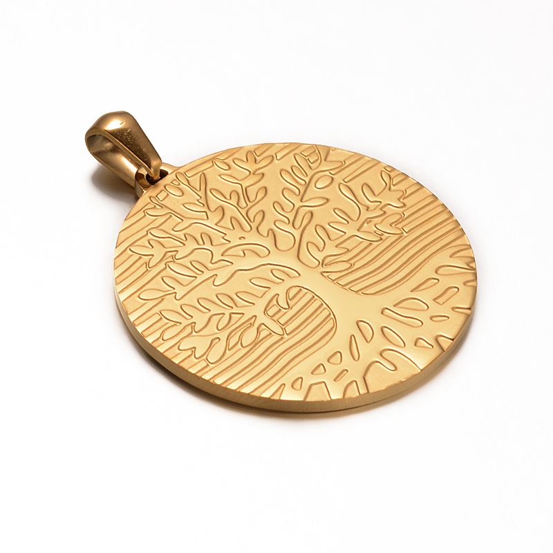 PandaHall Flat Round with Tree of Life 304 Stainless Steel Pendants, Golden, 32x30x1.5mm, Hole: 4.5x6mm Stainless Steel Flat Round