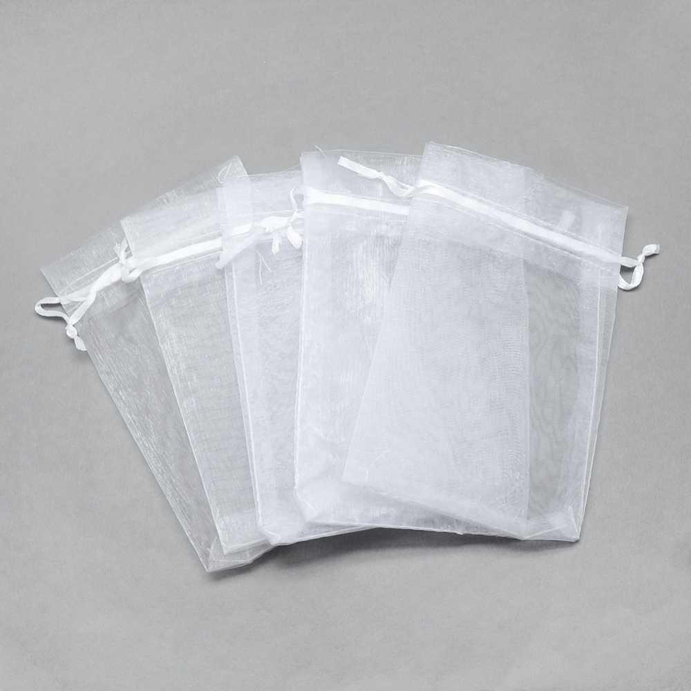 PandaHall Organza Bags, High Dense, Rectangle, White, 12x9cm Organza Rectangle White