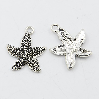 PandaHall Tibetan Style Pendants, Starfish, Antique Silver, Lead Free & Cadmium Free, 21x19x3mm, Hole: 2mm Alloy Starfish