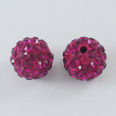 PandaHall Pave Disco Ball Beads, Polymer Clay Rhinestone Beads, Round, Fuchsia, 10mm, Hole: 1.5mm Polymer Clay+Glass Rhinestone Round Red