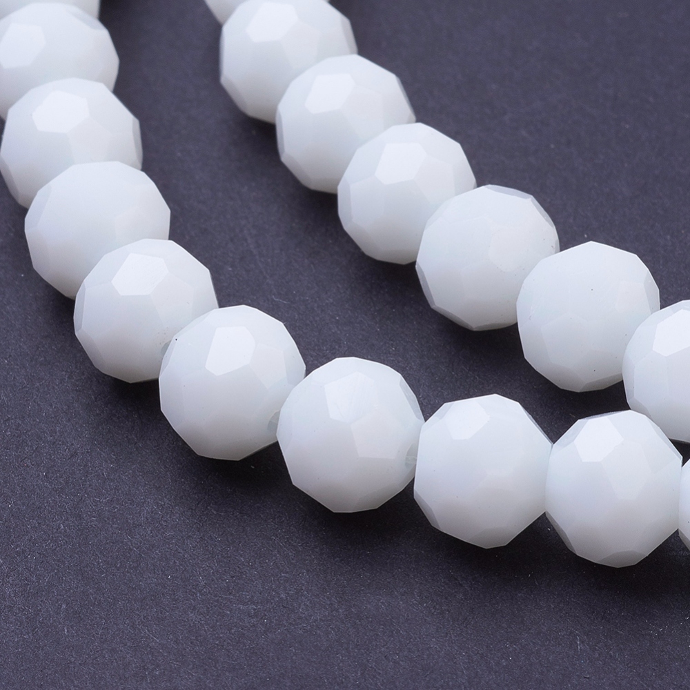 PandaHall Faceted Glass Beads Strands, Round, White, 8mm, Hole: 1mm; about 72pcs/strand, 22.6" Glass Round White
